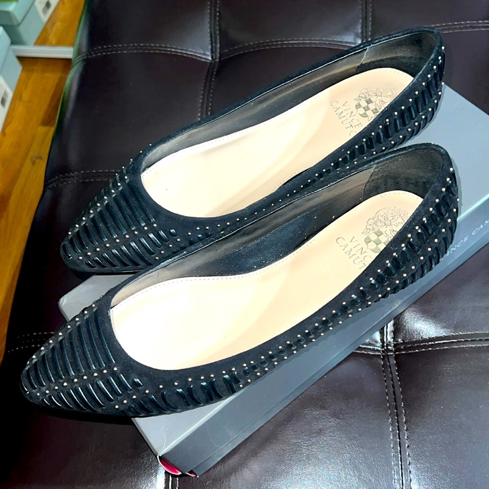 Vince Camuto Belen Studded & Laced Suede Flats, Size 8.5